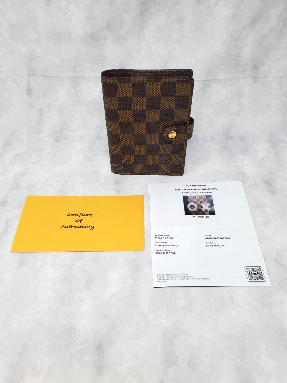 Louis Vuitton Damier Ebene Small Ring PM Agenda Cover Planner Wallet w/ COA